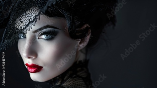 Mysterious Beauty with Striking Eyes and Red Lips. Generative ai