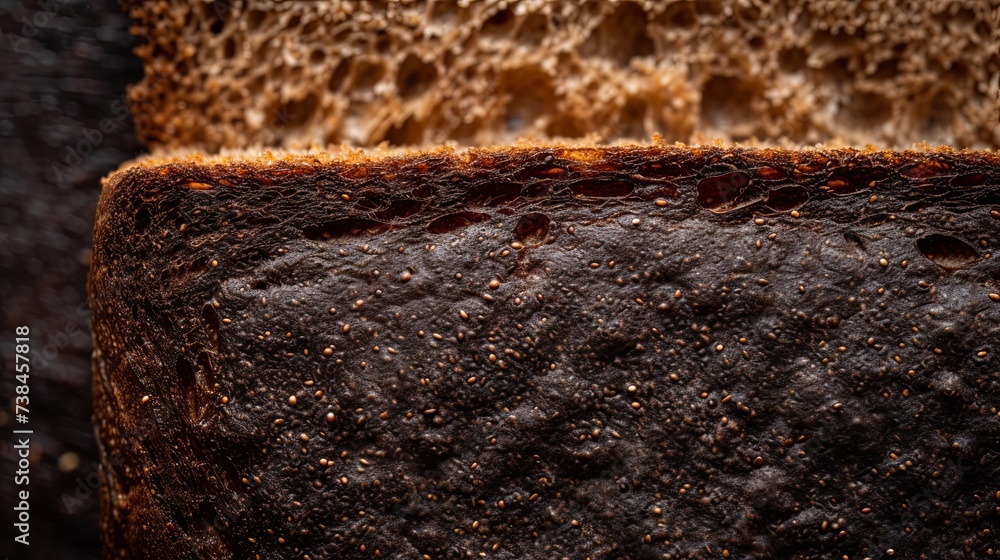 Black dark bread texture toast wholemeal food slice. Banner background design  - obrazy, fototapety, plakaty 