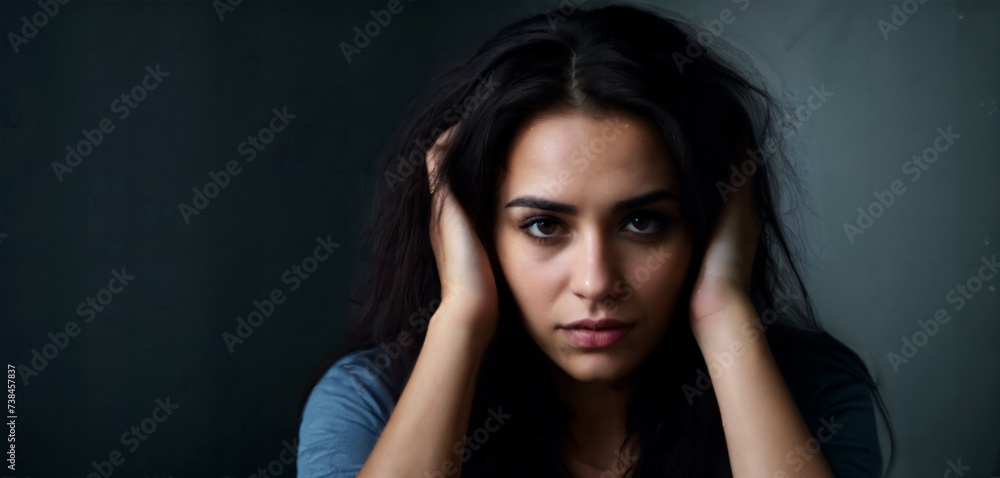 Depressed girl or young woman sitting alone. Stress and mental problem in life getting her down Depressed girl or young woman sitting alone. Stress and mental problem in life getting her down