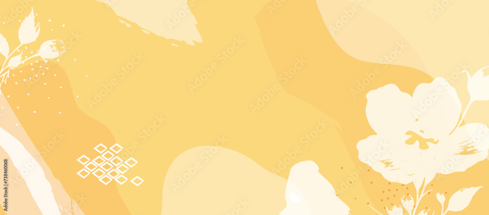 Summer Floral Vector Background: Pastel Nature Pattern with Orange and Yellow Asian Style, Wedding Field Texture, Modern Abstract Invitation Card Design