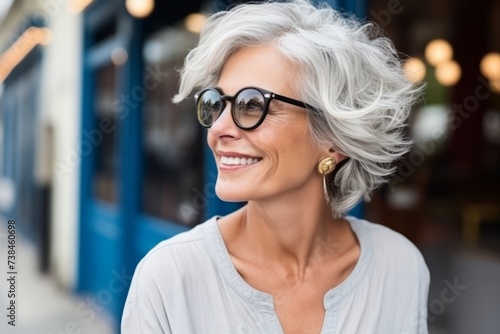 Portrait of a happy senior woman with eyeglasses looking away