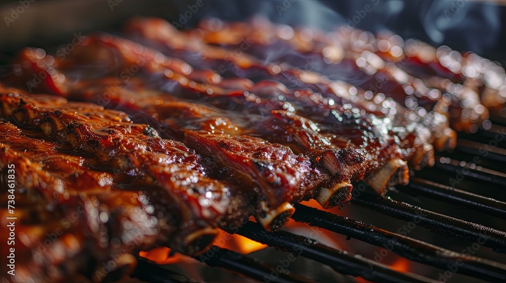 Meat ribs bbq grill steak cooking fried on oil fire. Banner background design Meat ribs bbq grill steak cooking fried on oil fire. Banner background design