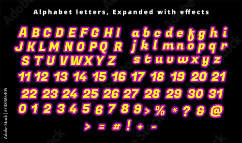 Set Of Alphabet, Glowing Purple Retro Neon Letters