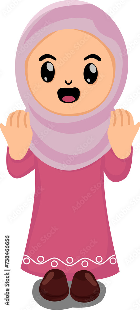 illustration cute cartoon muslim girl with praying pose illustration cute cartoon muslim girl with praying pose