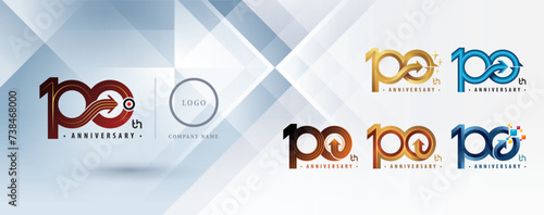 100th Anniversary logotype design, Hundred years Celebrate Anniversary Logo multiple line for celebration event, Abstract Circle Arrow, Growth to Success Concept, Curved Arrow Right to Target Logo 100