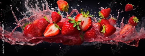strawberry in water splash, there is free space for text, wallpaper, poster, advertisement