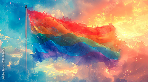 Flag watercolor painting with rainbow colors. Gay and lesbian movement. LGTBI community