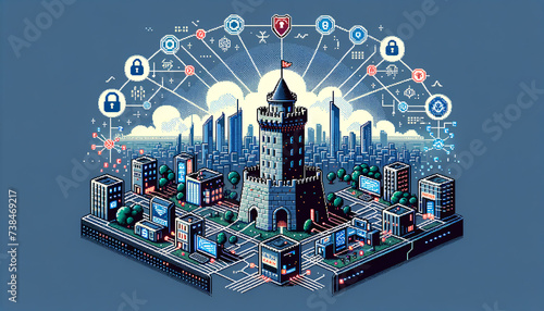 Pixelated Cybersecurity Consulting Fortress in Retro 8-bit Style