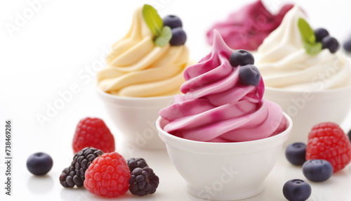 Delicious frozen yogurt topped with fresh berries for refreshing dessert photo