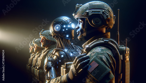 Soldiers in futuristic armor marveling at alien landscape from futuristic outpost. © TechArtTrends