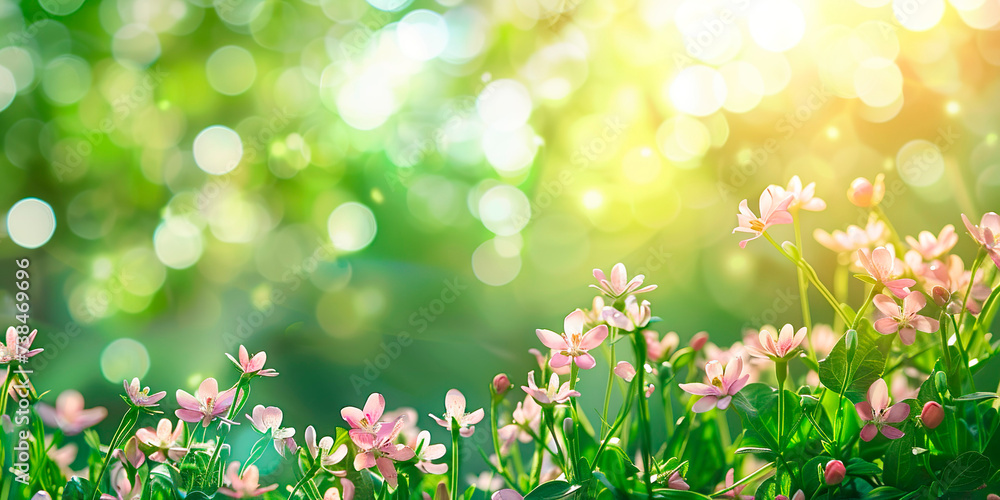 Beautiful spring abstract background with green branches and bokeh effect