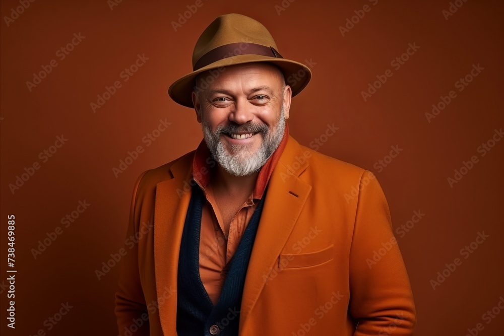 Portrait of a happy senior man in a hat and coat. Portrait of a happy senior man in a hat and coat.