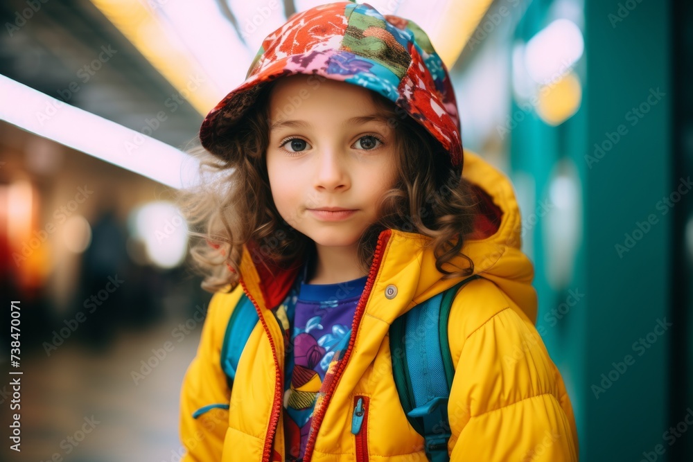 Portrait of a cute little girl in a yellow jacket and cap. Portrait of a cute little girl in a yellow jacket and cap.