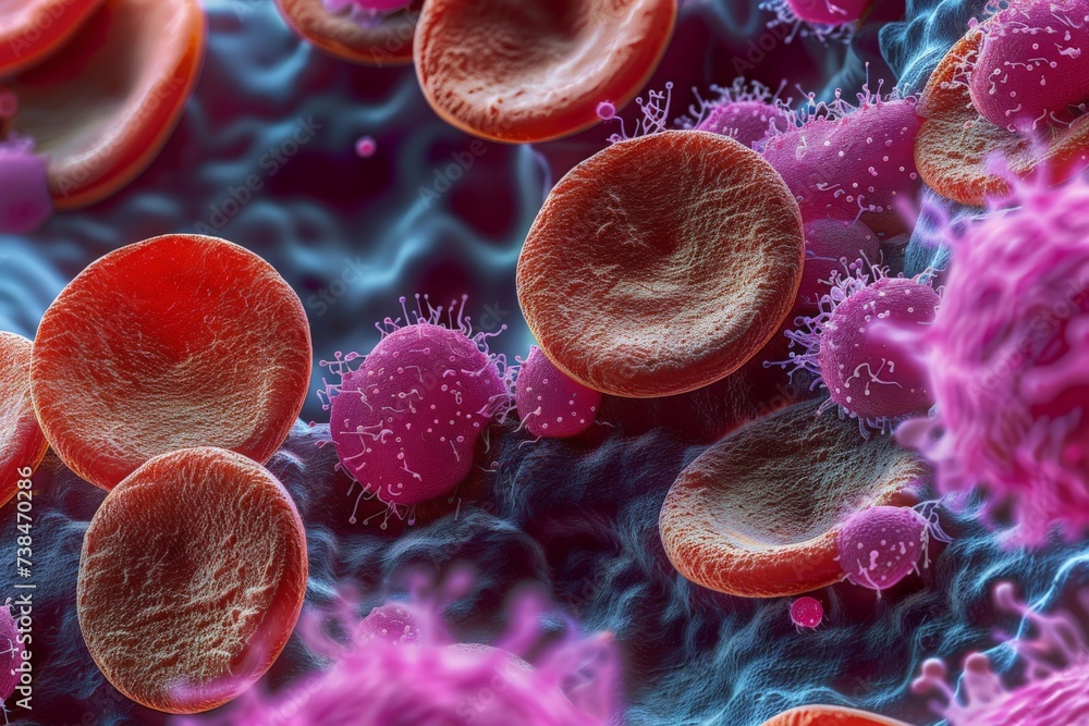 Ultra-magnified image of human red blood cells, realistic and detailed, suitable for medical textbooks Ultra-magnified image of human red blood cells, realistic and detailed, suitable for medical textbooks