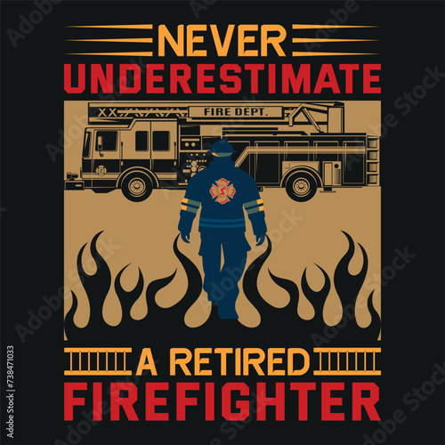 Firefighter T-Shirt Design With Vector And Elements