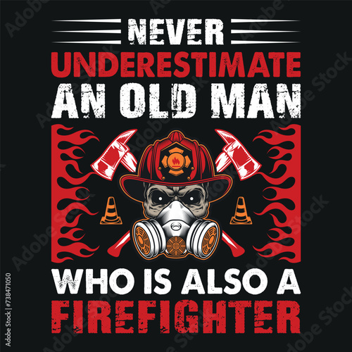 Firefighter T-Shirt Design With Vector And Elements