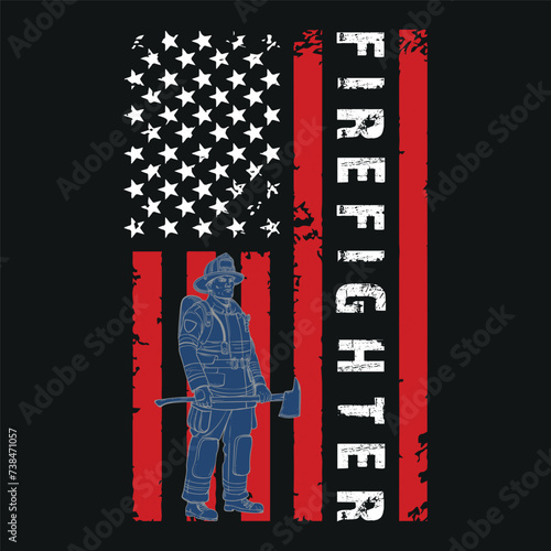 Firefighter T-Shirt Design With Vector And Elements