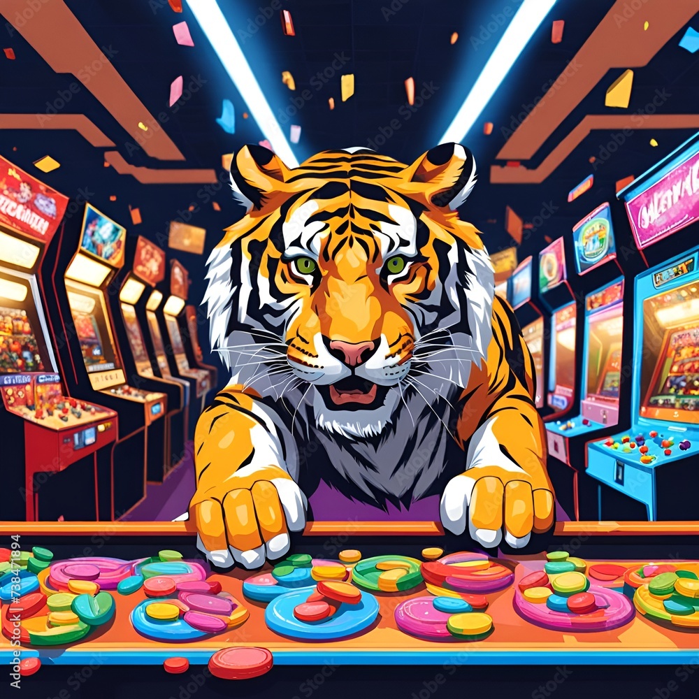 tiger at an arcade