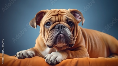 bulldog on a one color background, copy space - generative ai © Nia™