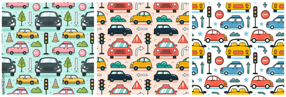 Car Toys Seamless Pattern Design with Boys and Girls Children Toy Equipment in Cartoon Illustration