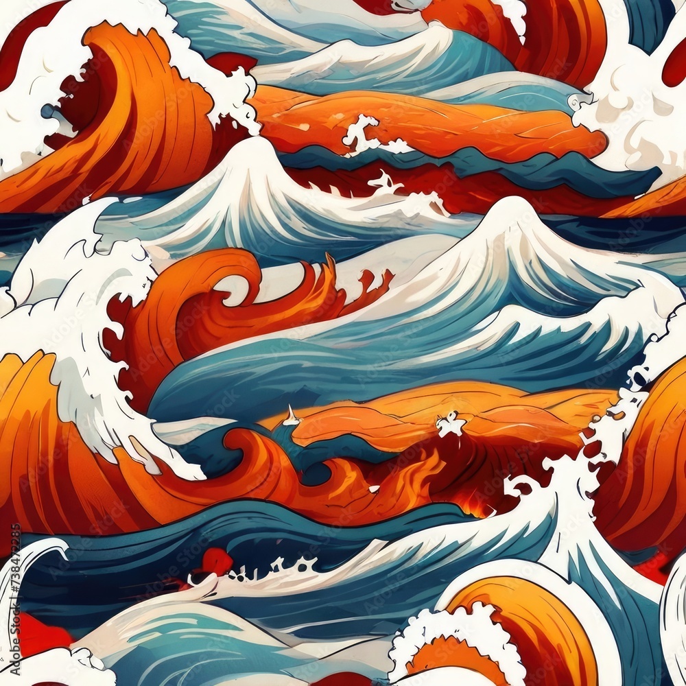 pattern with fishes and waves