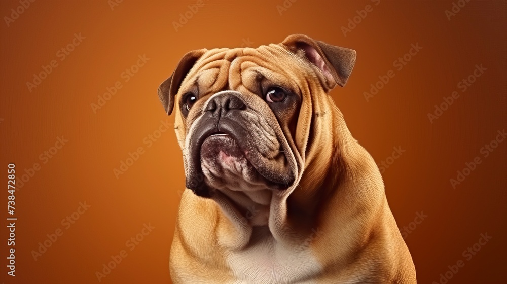 bulldog on a one color background, copy space - generative ai