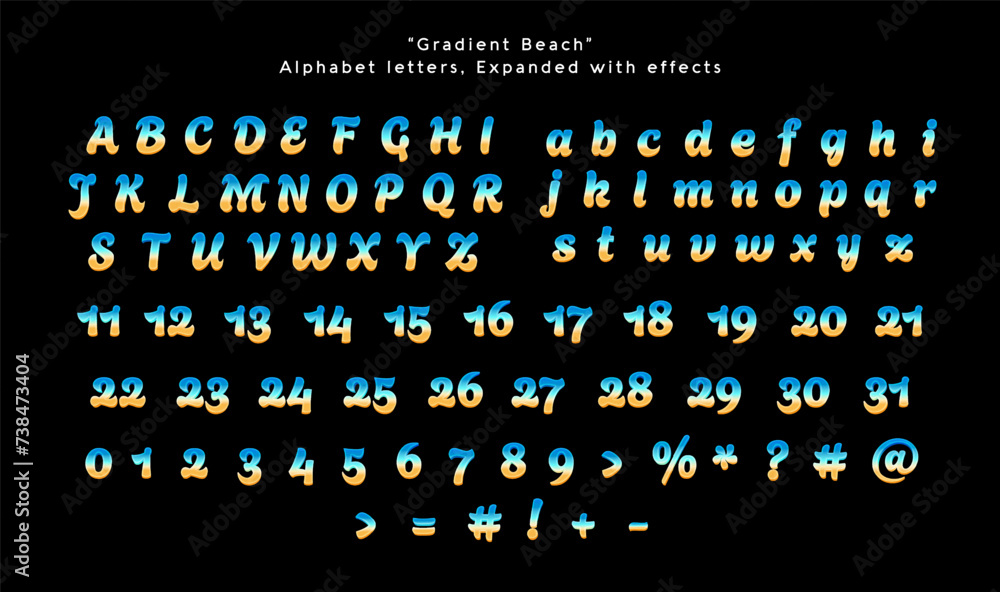 Set Of Alphabet, Gradient Beach alphabet letters, neon vector letter graphic style