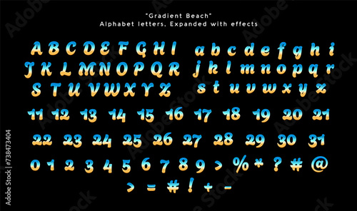 Set Of Alphabet, Gradient Beach alphabet letters, neon vector letter graphic style