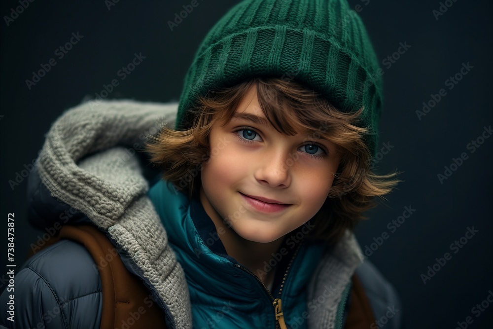 Portrait of a smiling boy in a warm hat and jacket. Portrait of a smiling boy in a warm hat and jacket.