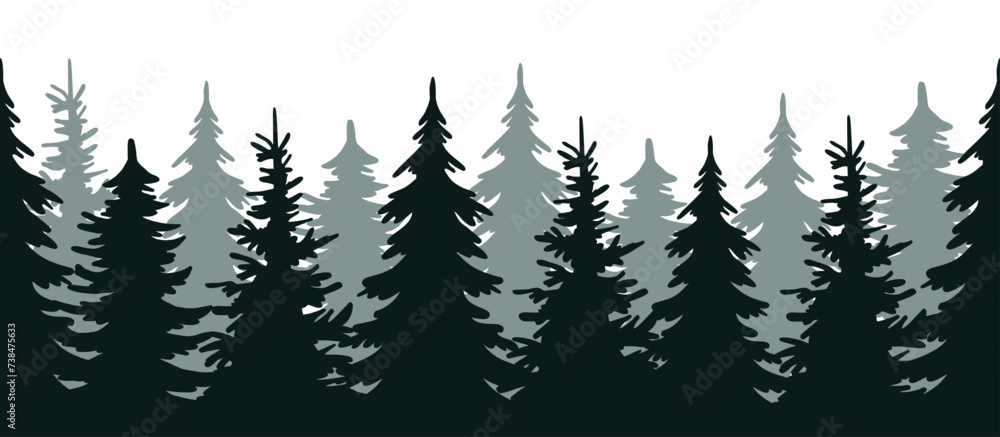 Forest silhouette, seamless forest silhouette border, illustration of a christmas tree