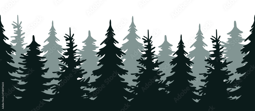Obraz premium Forest silhouette, seamless forest silhouette border, illustration of a christmas tree