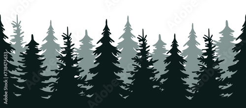 Forest silhouette  seamless forest silhouette border  illustration of a christmas tree