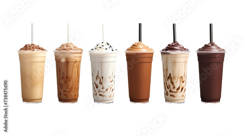 Mocha coffee ice cream milk shake on white isolated on clear png background and transparent background. food drink and dessert concept for cafe and restaurent, AI generative.	