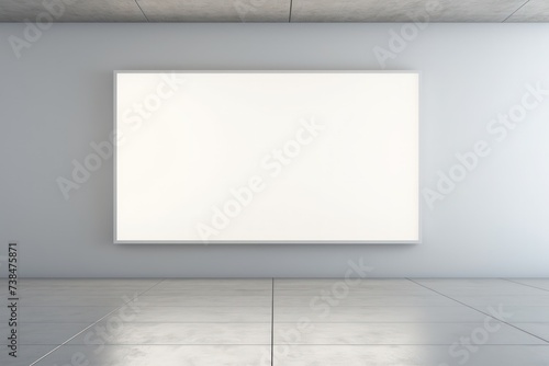 White blank board centrally positioned within the frame in the room. © crazyass