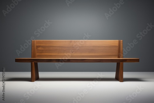 An empty wooden bench on a minimal background