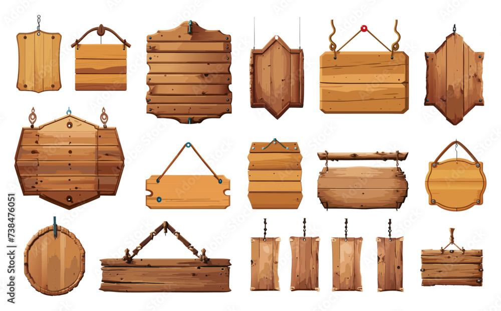 Naklejka premium 木製吊り下げ看板ベクターイラストセット
