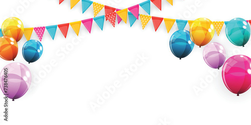 Celebration carnival. Party background with flags and ballon. Luxury greeting card. Vector illustration	