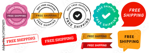 free shipping stamp seal ribbon and speech bubble for delivery transport service