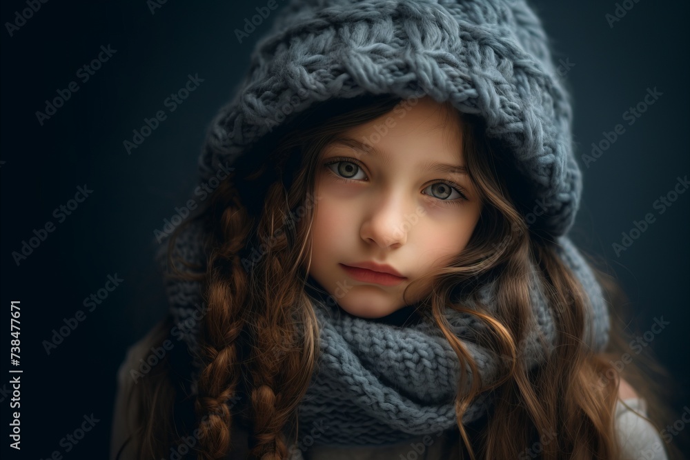 Portrait of a little girl in a gray hat and scarf. Portrait of a little girl in a gray hat and scarf.