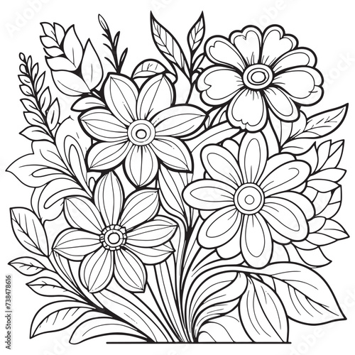 Children's floral outline illustration doodle coloring book hand drawn vector