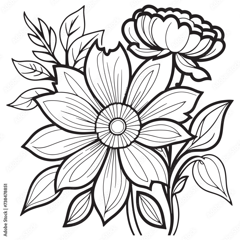 Children's floral outline illustration doodle coloring book hand drawn vector