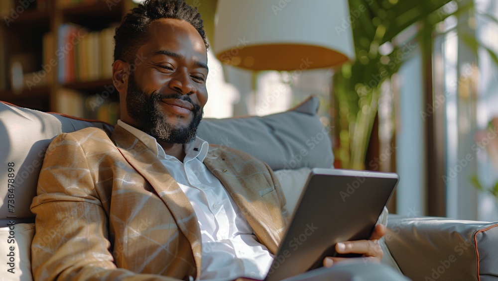 Businessman using tablet smart device working in modern office Businessman using tablet smart device working in modern office