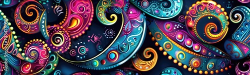 Seamless pattern of paisley background. Colorful banner photo