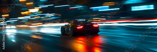 fast car racing through the city at night