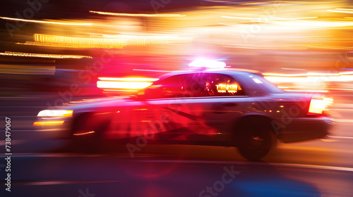 police car racing through the city at night © sam