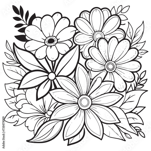 Children s floral outline illustration doodle coloring book hand drawn vector