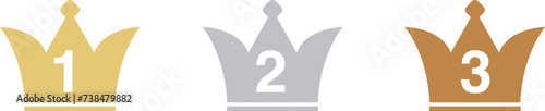 Crown icon set  for ranking .three colors gold, silver, bronze