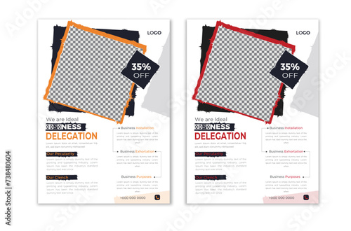 creative corporate business flyer design, modern unique simple red and orange color leaflet.