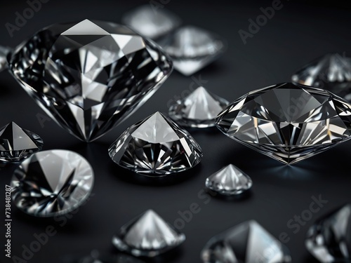 Wonderful large diamonds on a smooth black surface, black background