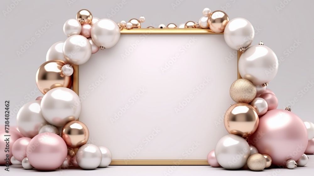 3D golden frame with pink and white pearls and copy space for text. 3D golden frame with pink and white pearls and copy space for text.